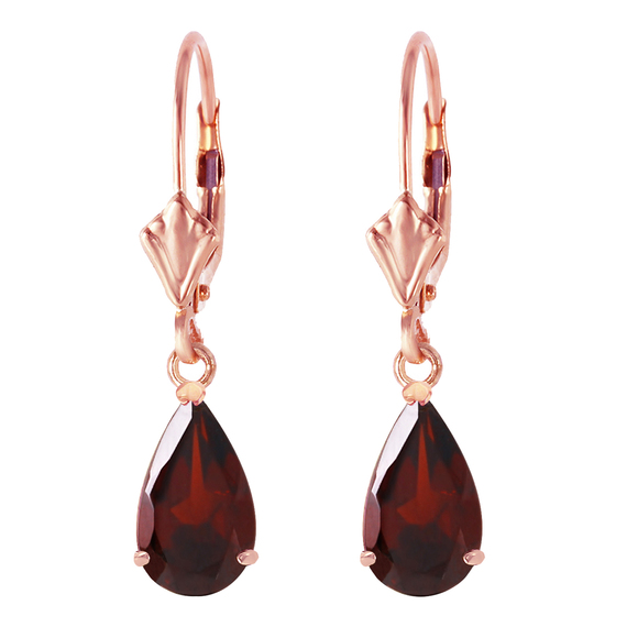 14K. SOLID GOLD LEVERBACK EARRING WITH GARNETS (Rose Gold)